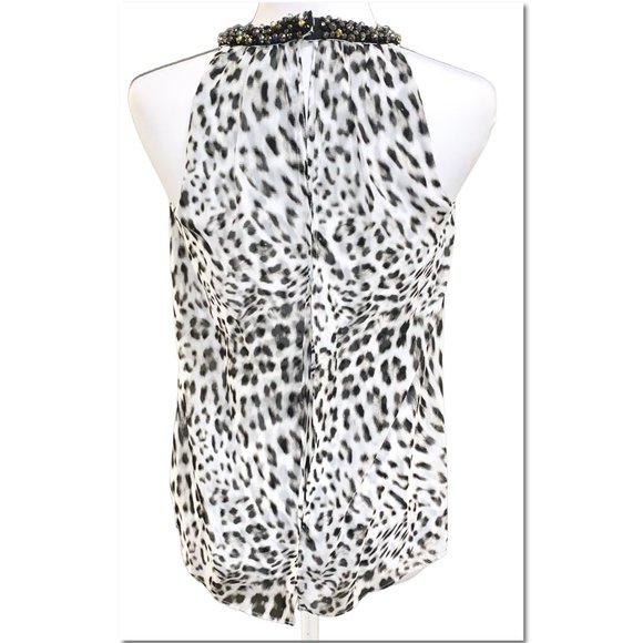 Jennifer Lopez Leopard Print Beaded Choker Neckline Sleeveless Top Size XS EUC - Picture 2 of 7